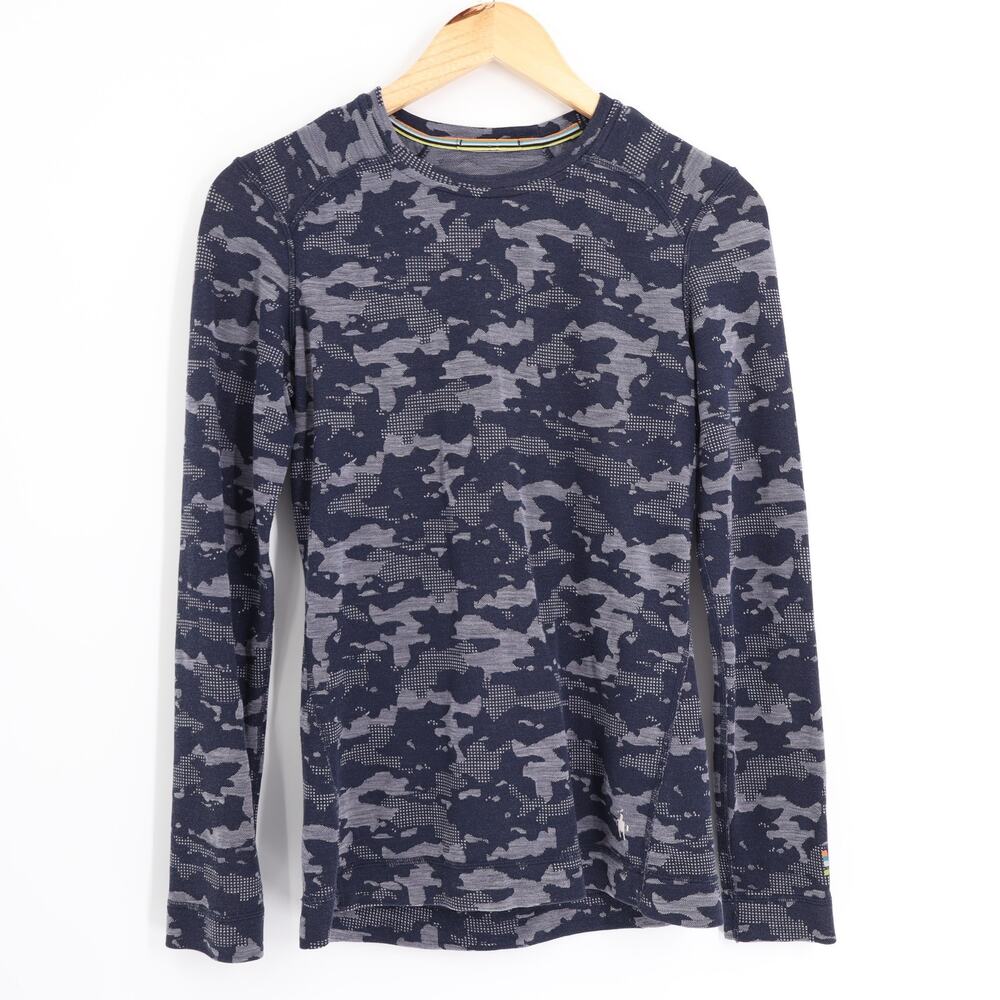 Smartwool Wool Shirt Women's Sz M Blue Camo Long Sleeve Crew Neck Pullover